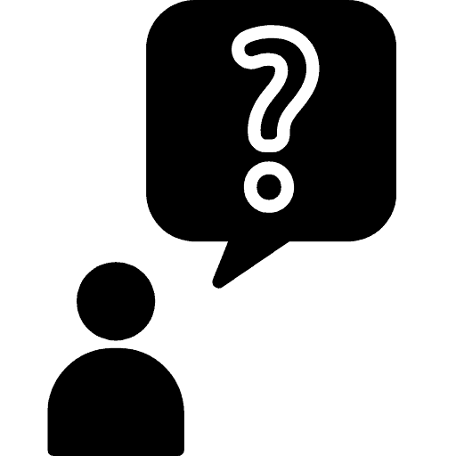 Stick person with a question mark in the speech bubble