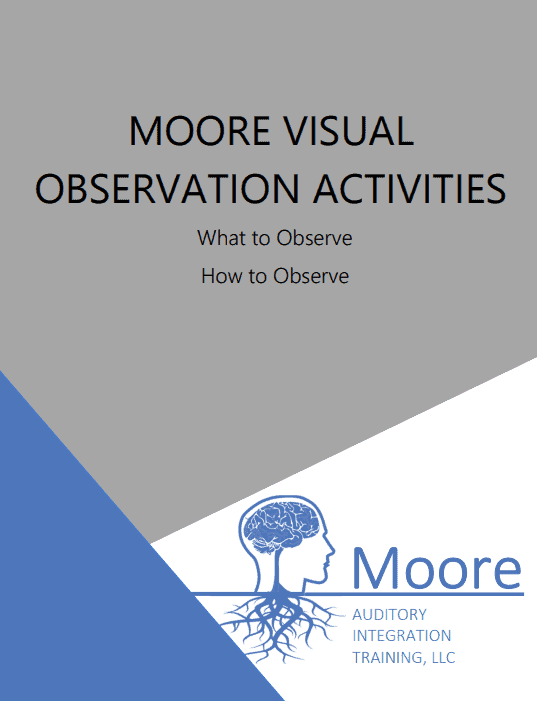 cover page of the Moore Visual Observation Activities Booklet. The text is black and the background grey. There is a blue triangle on the bottom left and white triangle on the bottom right. The MAIT logo is in the white area.
