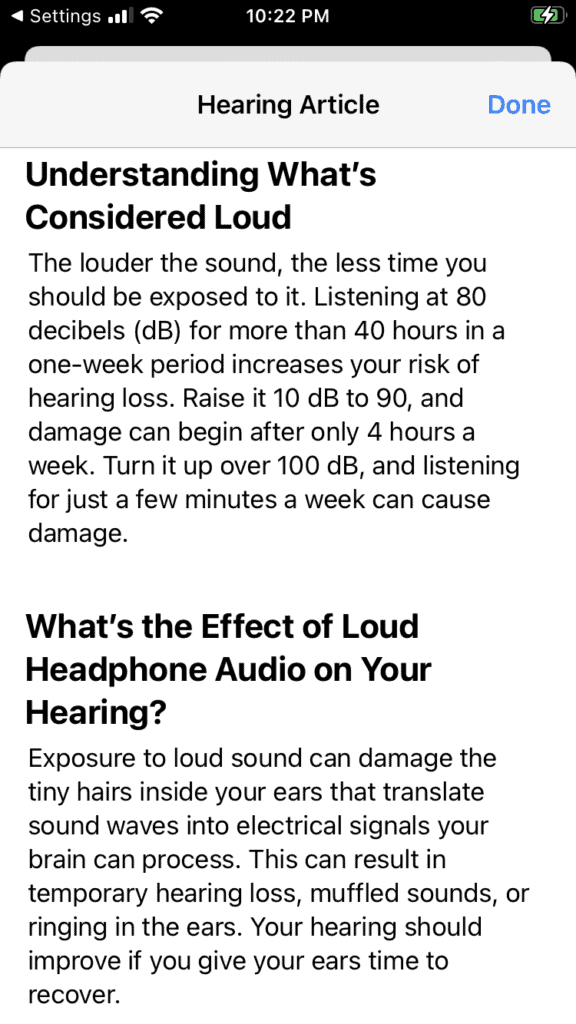 iPhone hearing article about what is considered loud