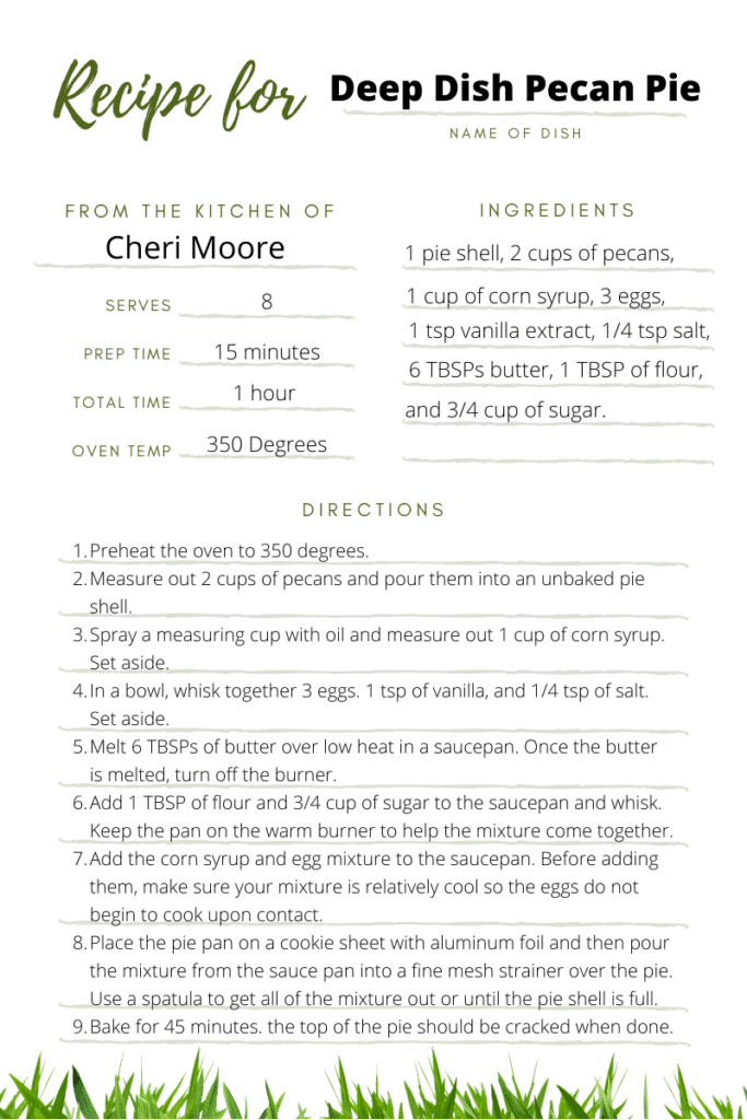 pecan pie recipe card