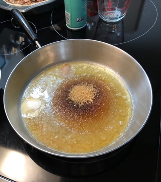 melted butter, flour, and sugar in a saucepan to make pecan pie