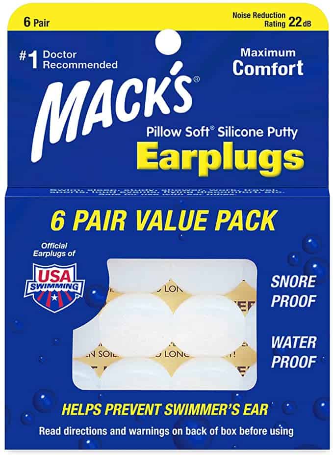 macks pillow soft earplugs in a blue box
