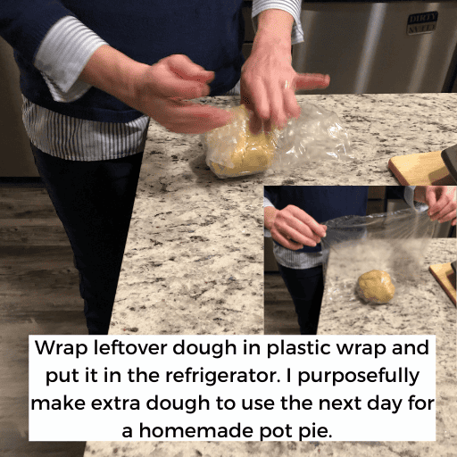 wrapping a ball of gluten and dairy free pie dough in plastic wrap.