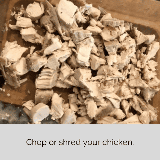 chopped chicken in a glass dish