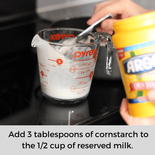 Adding a tablespoon of cornstarch to the milk left in the measuring cup. 