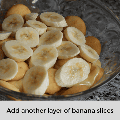 Second layer of sliced bananas on top of the wafers
