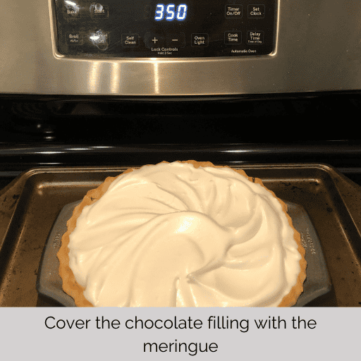 gluten and dairy free chocolate pie topped with meringue ready to bake