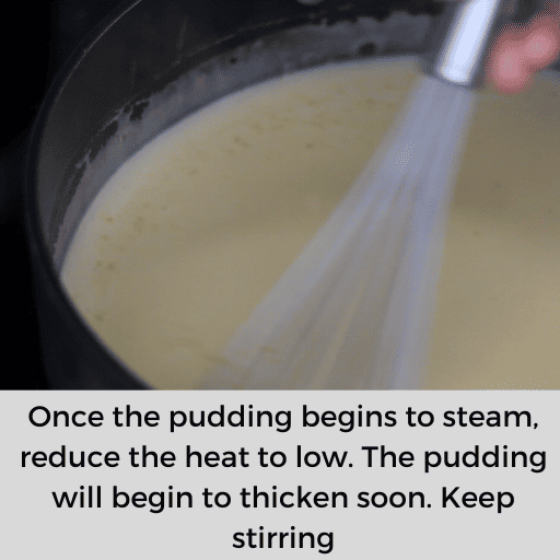 Gluten and dairy free banana pudding beginning to steam on the stovetop while cooking.