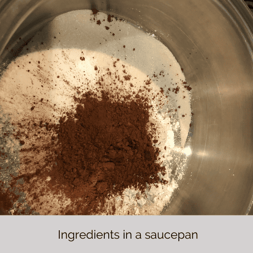 cornstarch, sugar, gluten free flour, and cocoa powder in a saucepan