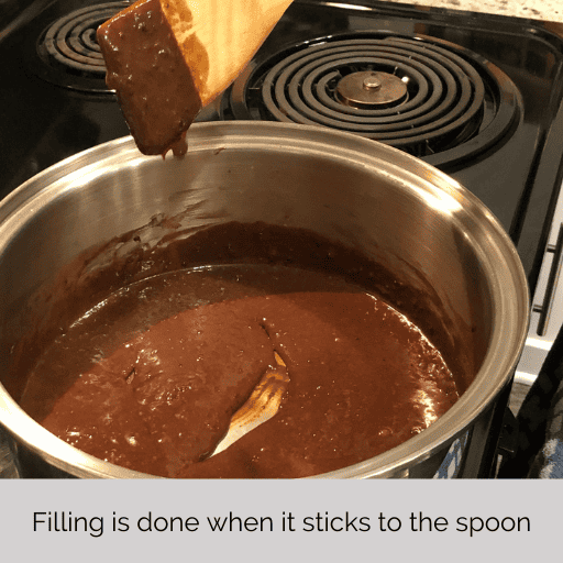 chocolate filling sticking to the wooden spatula
