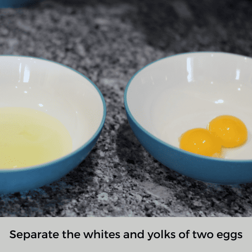 two eggs separated into two bowls