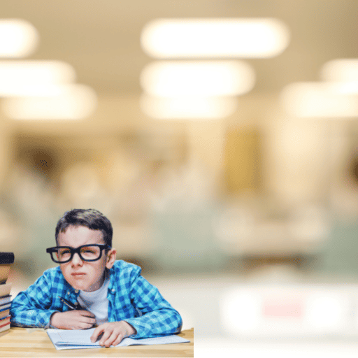 boy squinting looking up at the board to take notes to illustrate the need for vision therapy