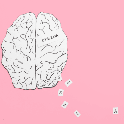 brain sketch with the word dyslexia on both sides and the letters floating off to show diminishing dyslexia