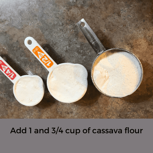cassava flour in measuring cups