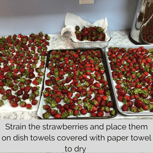 washed strawberries drying on the counter for gluten and dairy free strawberry pie