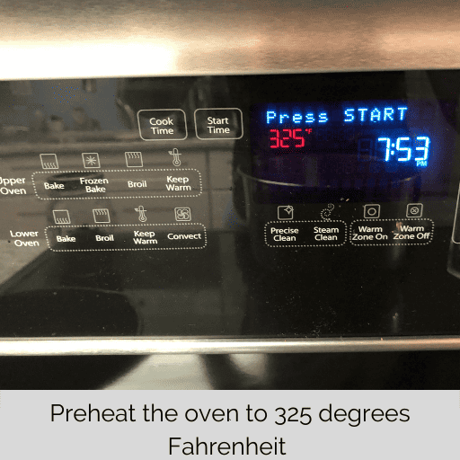oven temperature set to 325 Fahrenheit