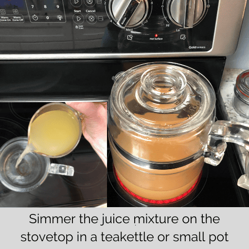 pineapple juice being poured into a glass kettle to boil