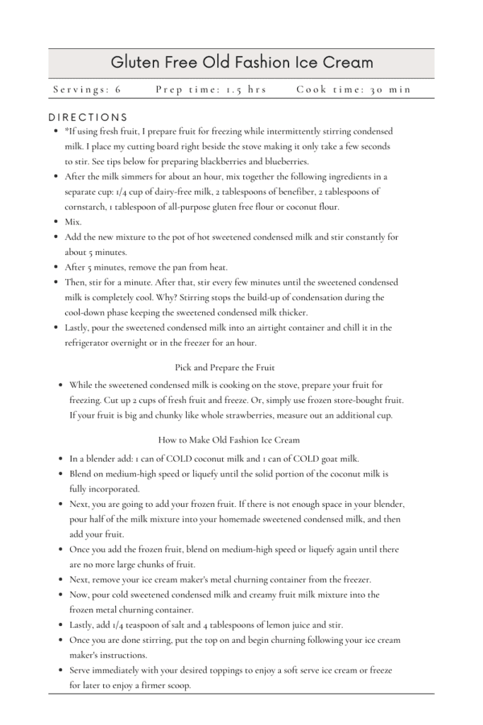 old fashion ice cream recipe card