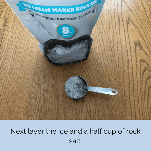 1/4 cup of rock salt sitting in front of the rock salt bag