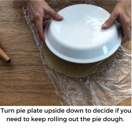 use pie dish to determine if pie dough needs more rolling out
