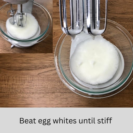 You can stop beating when egg whites look stiff and stick to beater