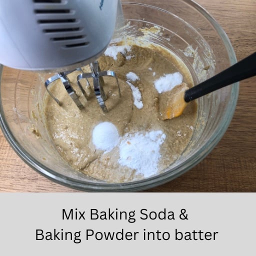 Mix baking soda and powder into batter