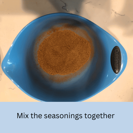 apple seasoning mixture in a blue bowl.