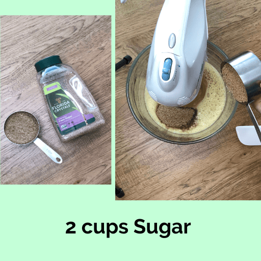 Pour into batter 2 cups of sugar and mix.