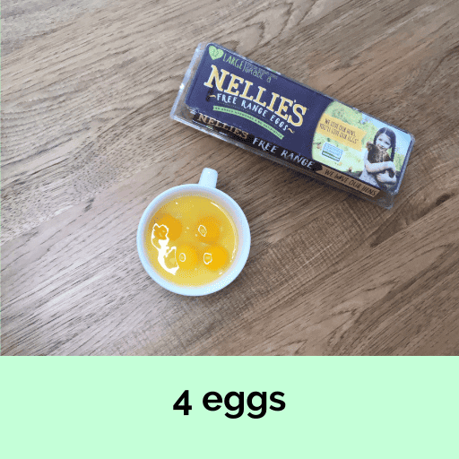 Crack 4 eggs into a bowl to make sure eggs are good and there are no egg shells.