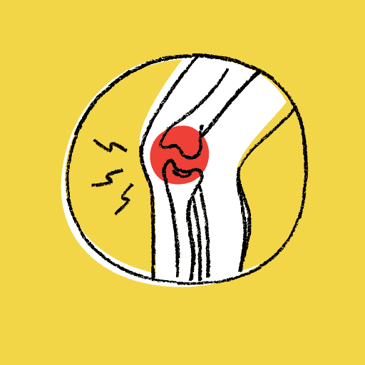 graphic sketch of knee joint pain on a yellow mustard background
