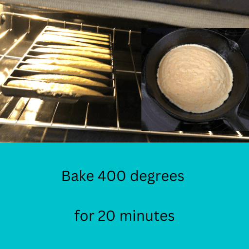 gluten free cornbread baking in the oven in cast iron skillets