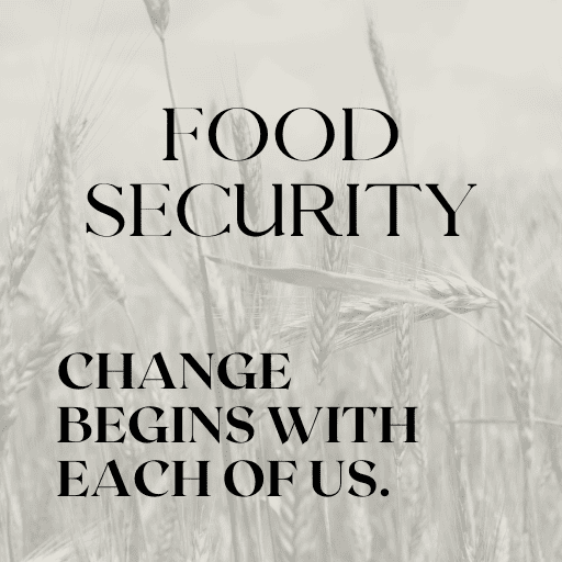food security text over a gray monochromatic image of wheat